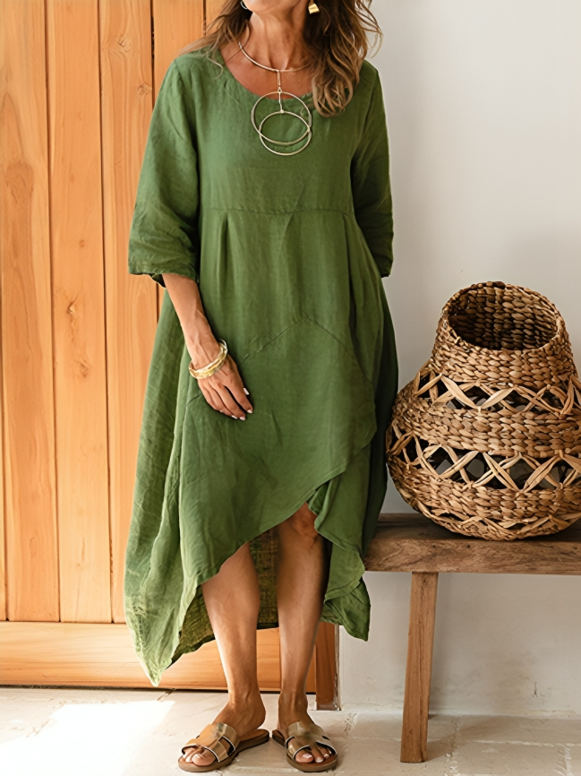Nina – Damen Leinenkleid mit asymmetrischem Schnitt